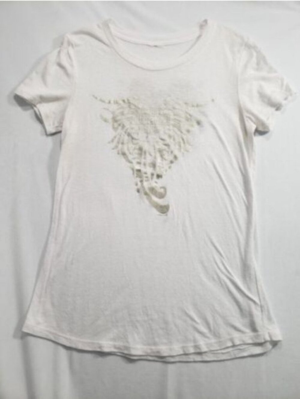 Women's Size L Harley Davidson HD T-Shirt Top Burnout White Angel Wings Roses